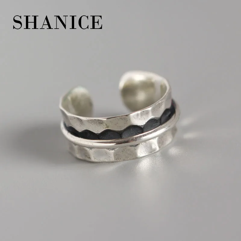 

SHANICE 100% Authentic 925 Sterling Silver Open Rings Retro Geometric Concave-conve Face Double-layer Baroque Ring Street