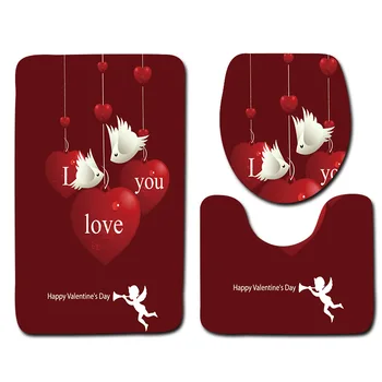 

Honlaker Romantic Bathroom Mat and Toilet Floor Mat Decoration Non-slip Bath Mat Set Washroom Water Absorption Mats 3Pcs