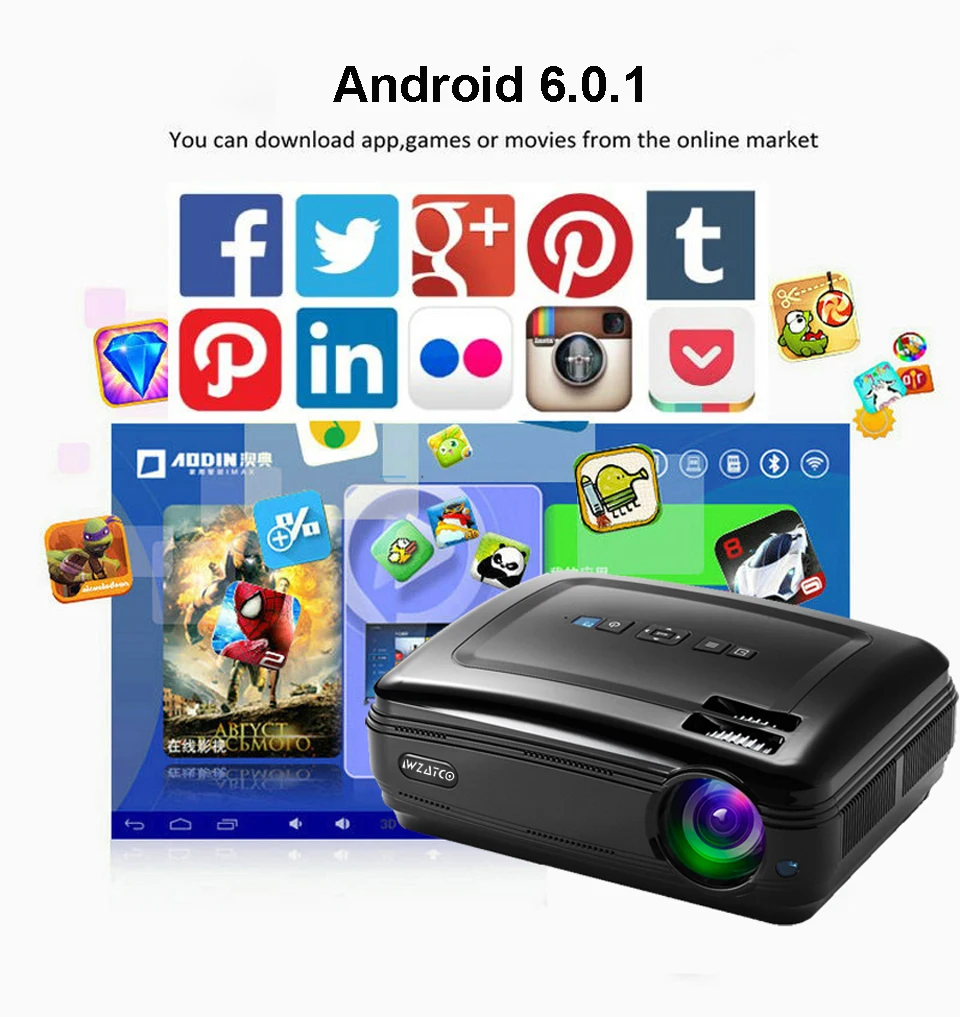 WZATCO CTL60 Android 9,0 wifi 5500 люмен full HD Портативный ТВ светодиодный проектор 1080P 4K видео игры HDMI мультимедийный ЖК-проектор для домашнего кинотеатра