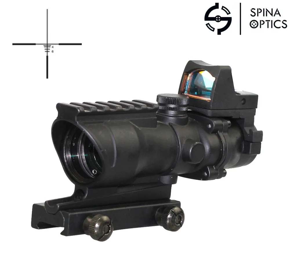

SPINA OPTICS Tactical RifleScope Acog 4x32 Red Green Illumination Red Dot with rail on top for 20 mm Rails Mount and Mini RMR