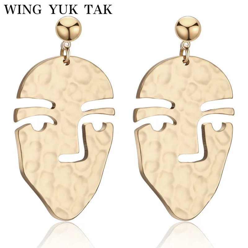 

Hot Sales Earrings 2017 Fashion New Creative Punk Silver Gold Color Metal Hollow Face Stud Earrings For Women Party Bijoux