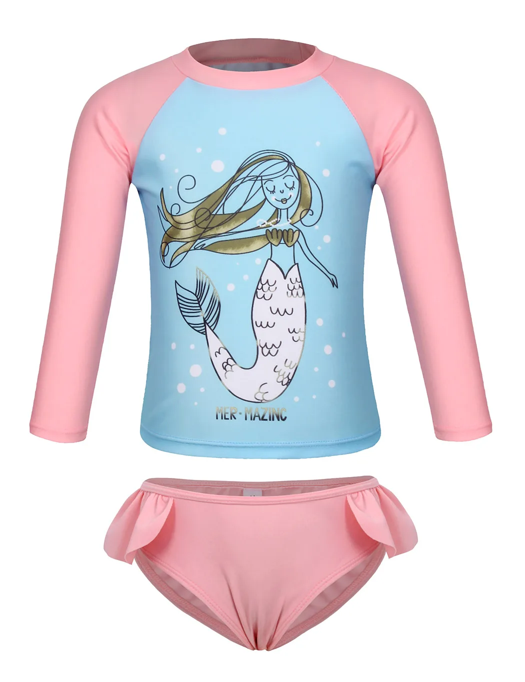 Одежда для купания для девочек с героями мультфильмов; футболка с длинными рукавами; трусики; Купальник; летний Быстросохнущий костюм для серфинга; пляжная одежда с защитой от УФ-лучей; детский купальник - Цвет: M