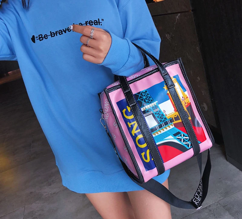 Women Designer Leather Handbag Female Cartoon Painting Messenger Shoulder Bags Lady INS Fashion Crossbody Bag Party Purse SS7360 (22)