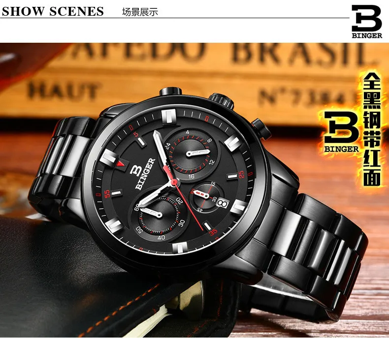 Бингер Мода хронограф спортивные мужские часы лучший бренд класса люкс кварцевые часы Reloj Hombre 2018 часы мужской час relogio Masculino