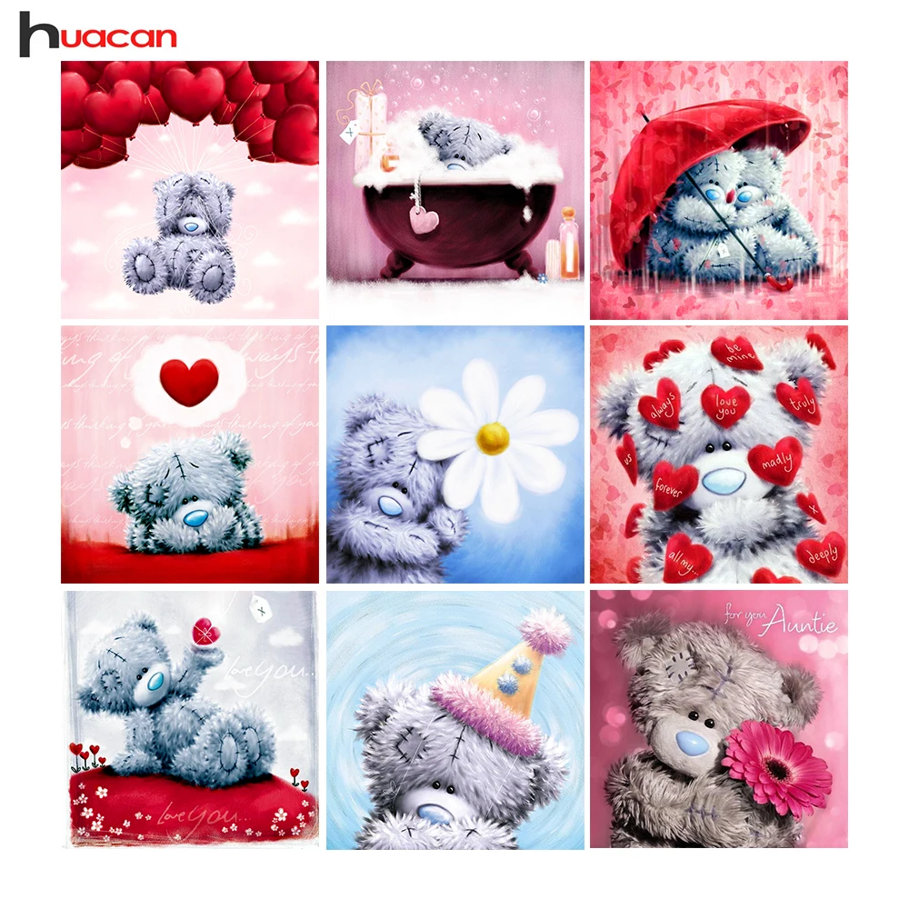 Image 5D Diamond Embroidery Teddy Bear Picture of Rhinestones Full Square Kits Diamond Painting Cartoon Series Kids  Room Decor