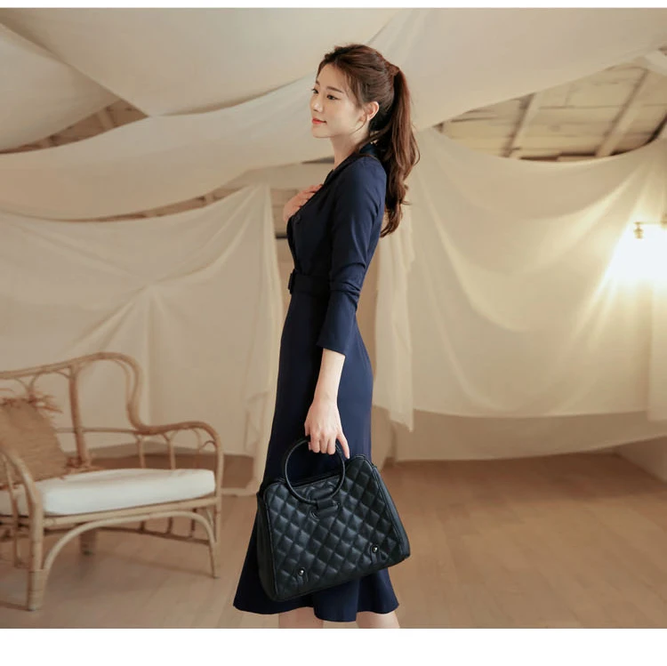 Осень и зима новое поступление Модное Элегантное корейское Платье женское двубортное платье с длинным рукавом и зубчатым воротником vestidos