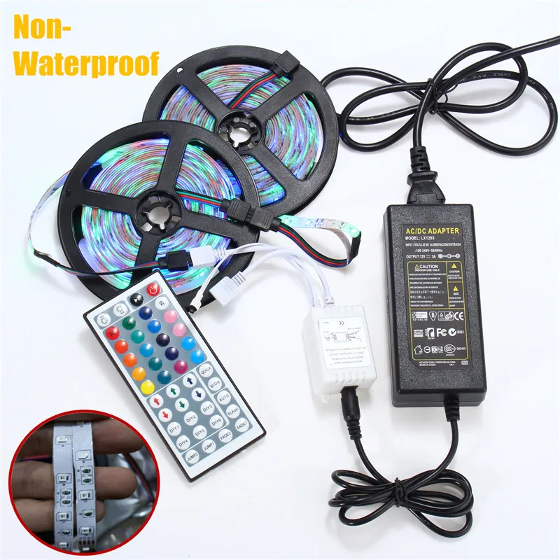 10M 600 LED Color Changing SMD3528 RGB LED Strip Tape Rope Light Kit + IR Controller + Adapter DC12V