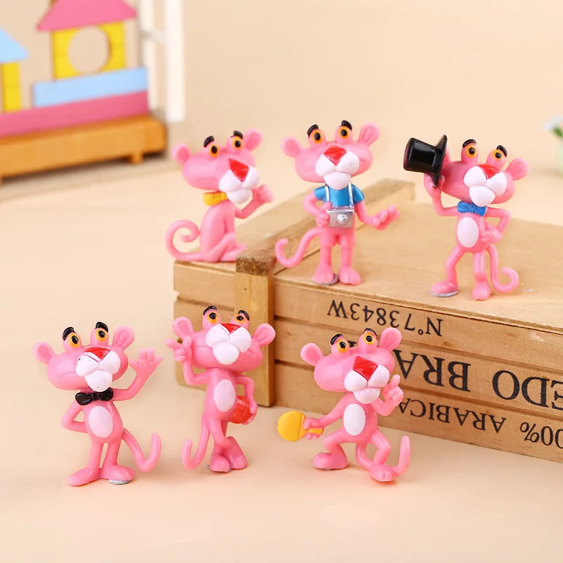 

mylb 6pcs/sets pink panther toys dolls pinkpanther DIY key buckle indoor micro landscape decoration