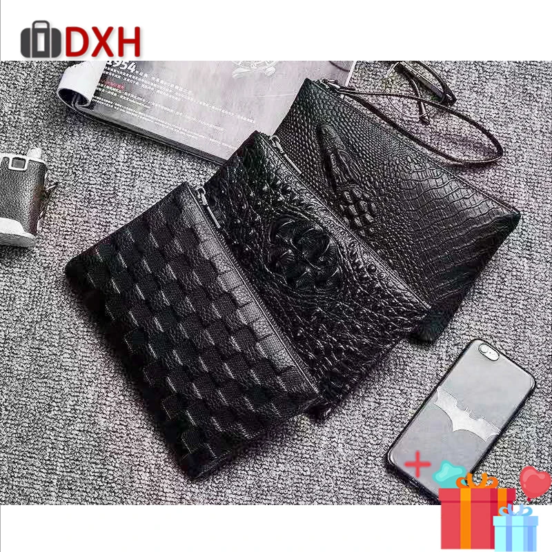 Lucxury الأزياء الرجال حقيبة صغيرة Wllet 2019 جديد التمساح نمط الجلود محافظ أسود مغلف أسود سستة منقوشة المحافظ DXH