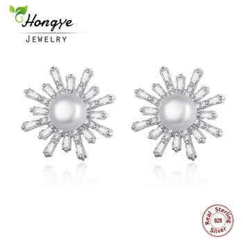 

Hongye 100% Real Natural Freshwater Pearl Stud Earrings for Women Flower Silver 925 Brincos Romantic Jewelry Birthday Gift 2020