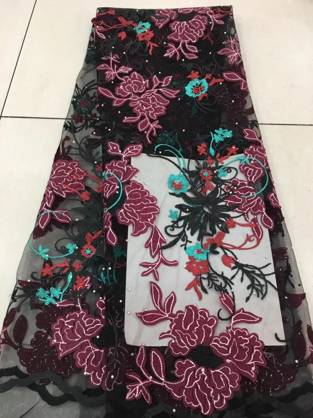 

Nigerian French Lace Fabric with sequins hot sale African Guipure Lace Fabric with sequins JJH12