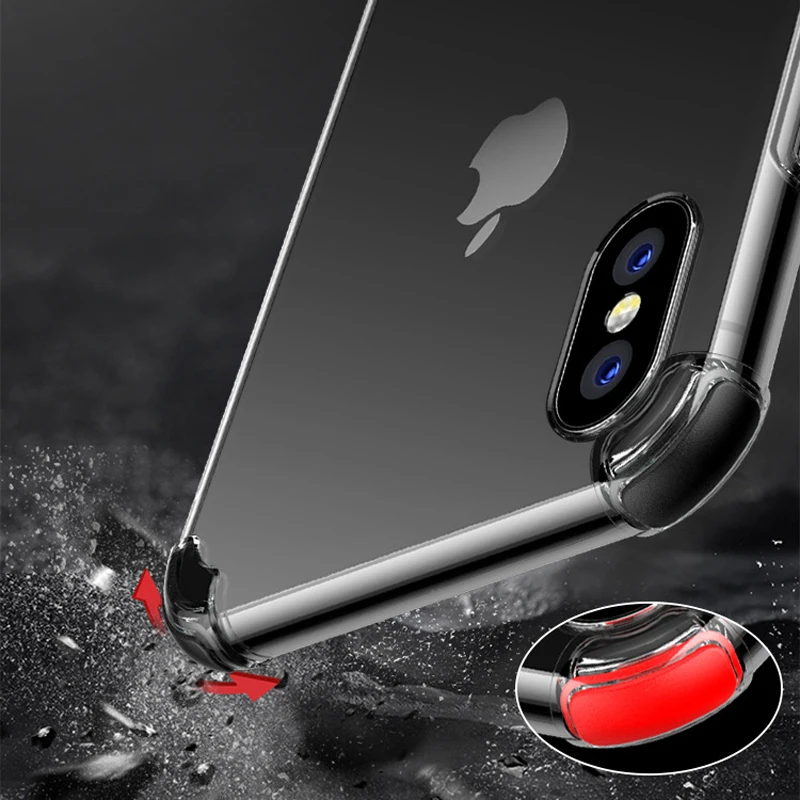 

Jamular Luxury New Shckproof Anti-knock Transparent Case For iphone X Soft TPU Cover For iphone 7 8 7Plus 8Plus 10 Coque Capinha