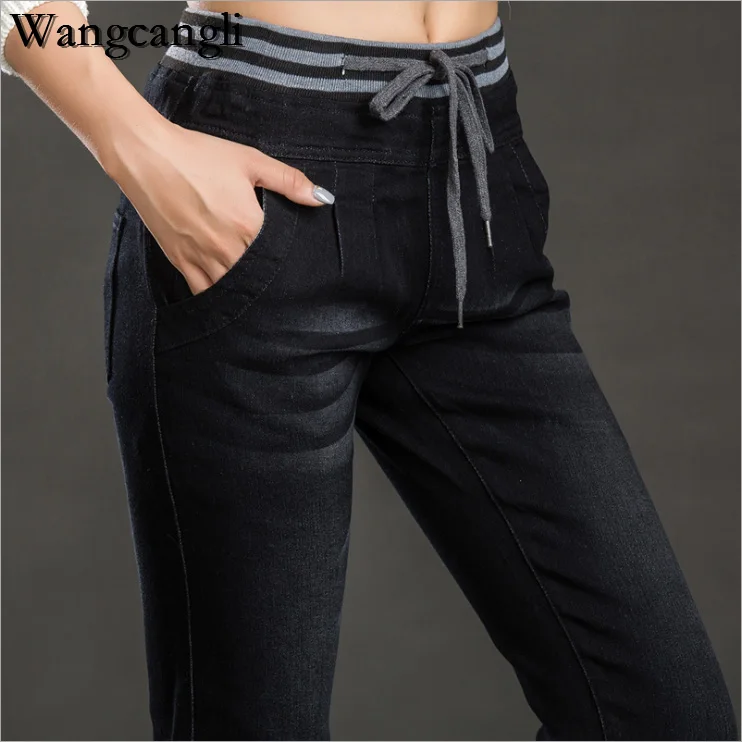 wangcangli 2018 women big Jeans with high waist harem pants of Ladies elasticity jeans blue Loose women's jeans Large Size 4xl