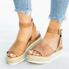 Sandalias de mujer de cuero suave cuñas zapatos para damas alpargatas sandalias de plataforma de mujer de 4cm de tacón alto sandalias de verano Chaussures Femme