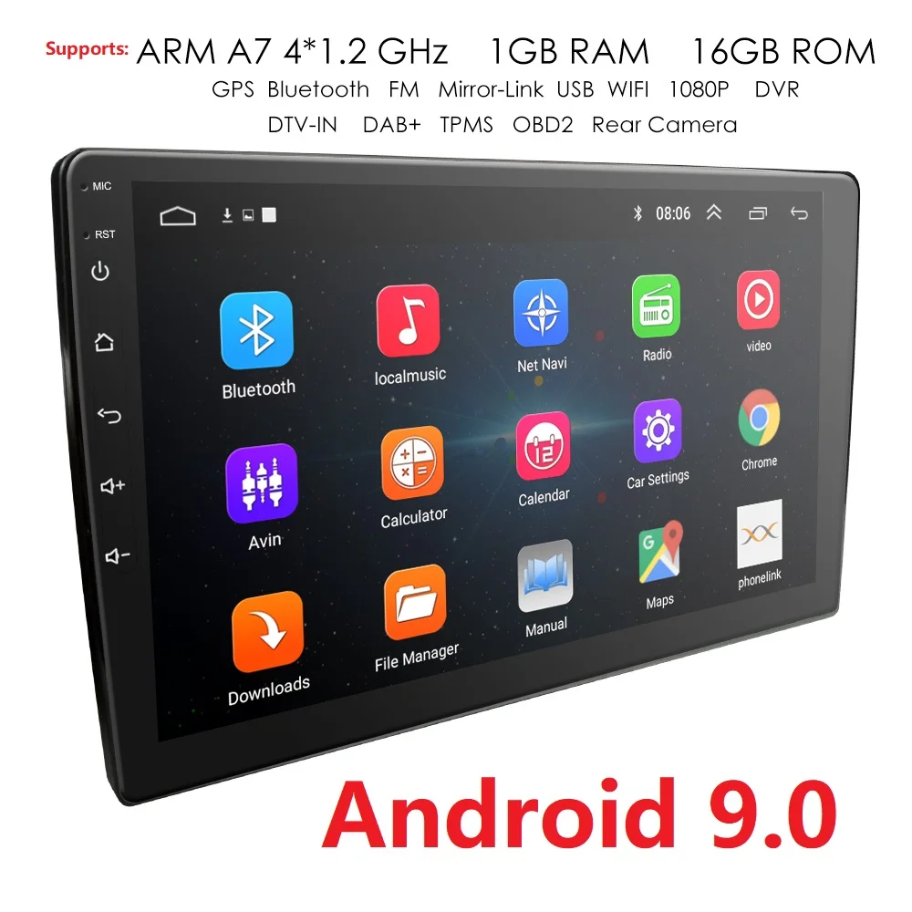 Cena 1 9 10 cala Android 9.0 samochodowa radiowa nawigacja gps multimedialny odtwarzacz DVD Bluetooth WIFI MirrorLink OBD2 Universal 2Din Radio samochodowe