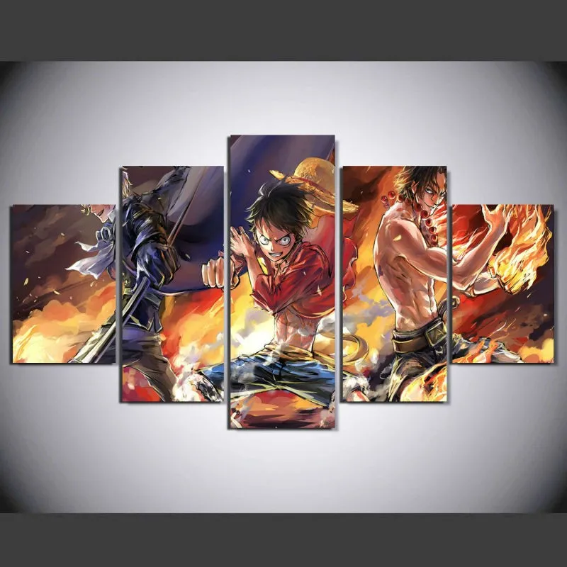 

5 Panels Cartoon One Piece Luffy Sabo Ace Modern Home Wall Decor Canvas Picture Art HD Print Painting On Canvas For Living Room