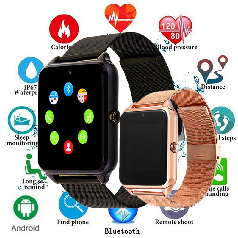 

New Z60 Smart Watch GT08 Plus Metal Strap Bluetooth Wrist Smartwatch Support Sim TF Card For Android IOS Watch Multi-languages