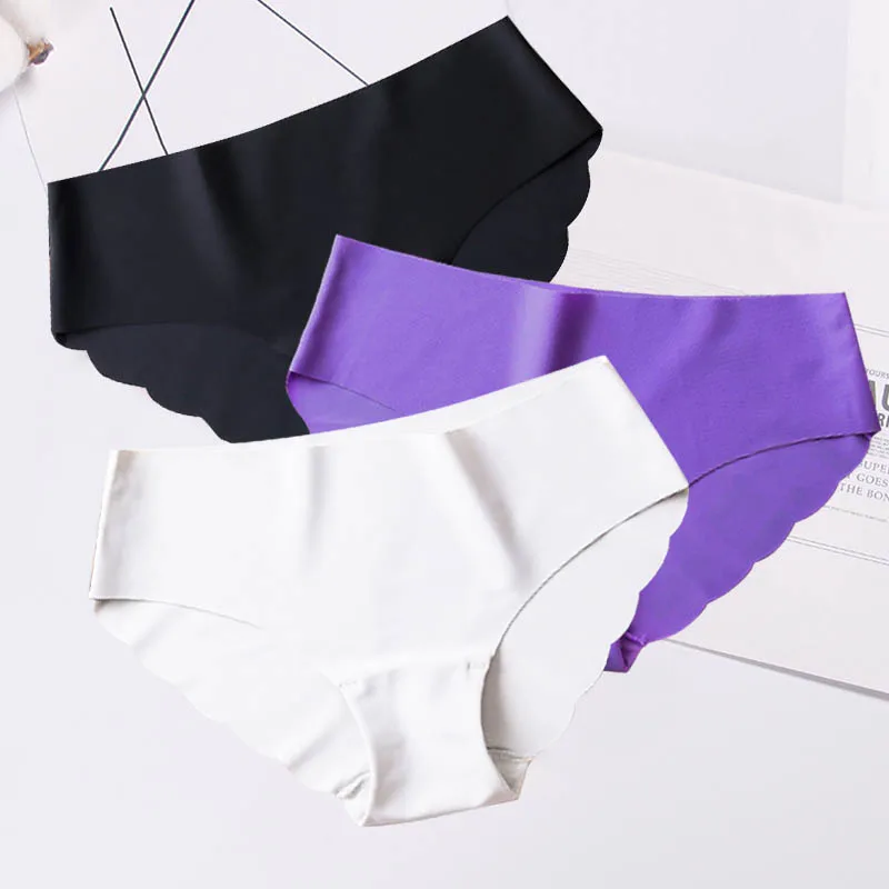 H 3pcs Бесшовные Ice Silk трусы для Для женщин сексуальные трусы с низкой посадкой ультра-тонкий стринги нижнее белье, женские трусы, интимное 3 шт./компл.# F - Цвет: H 3pcs