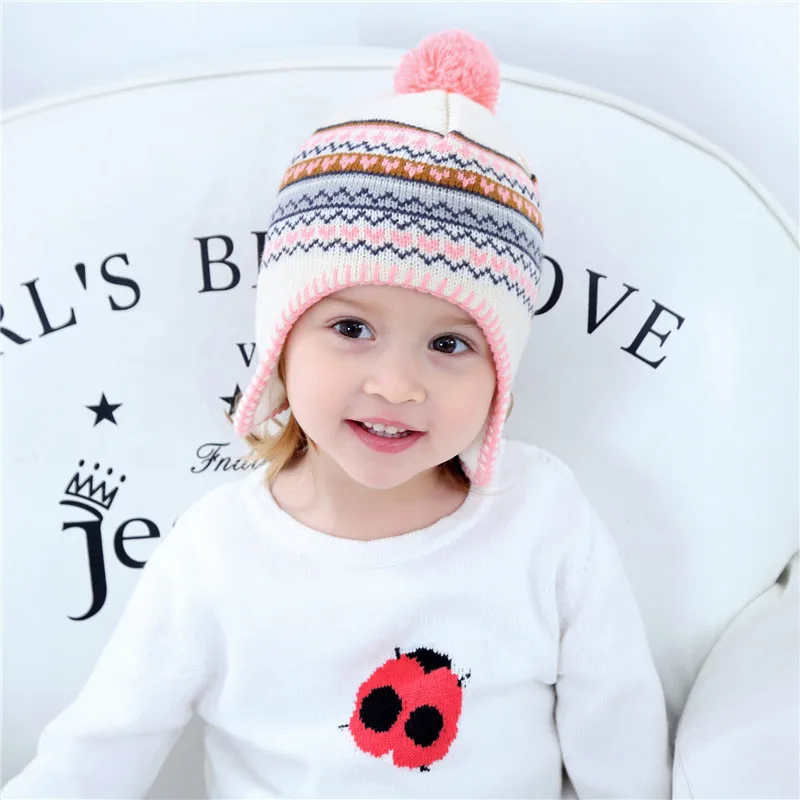 Baby hats children's hats autumn and winter hats children's knitted ear caps Baby clotheing
