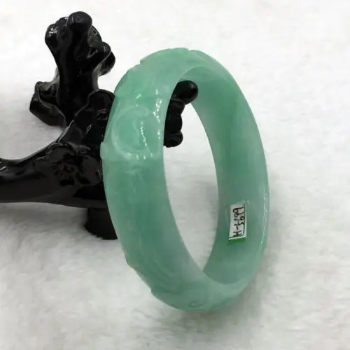 

free shipping 01704 Vintage Chinese Hand-carved Green Jadeite Jade Gems Bracelet Bangle