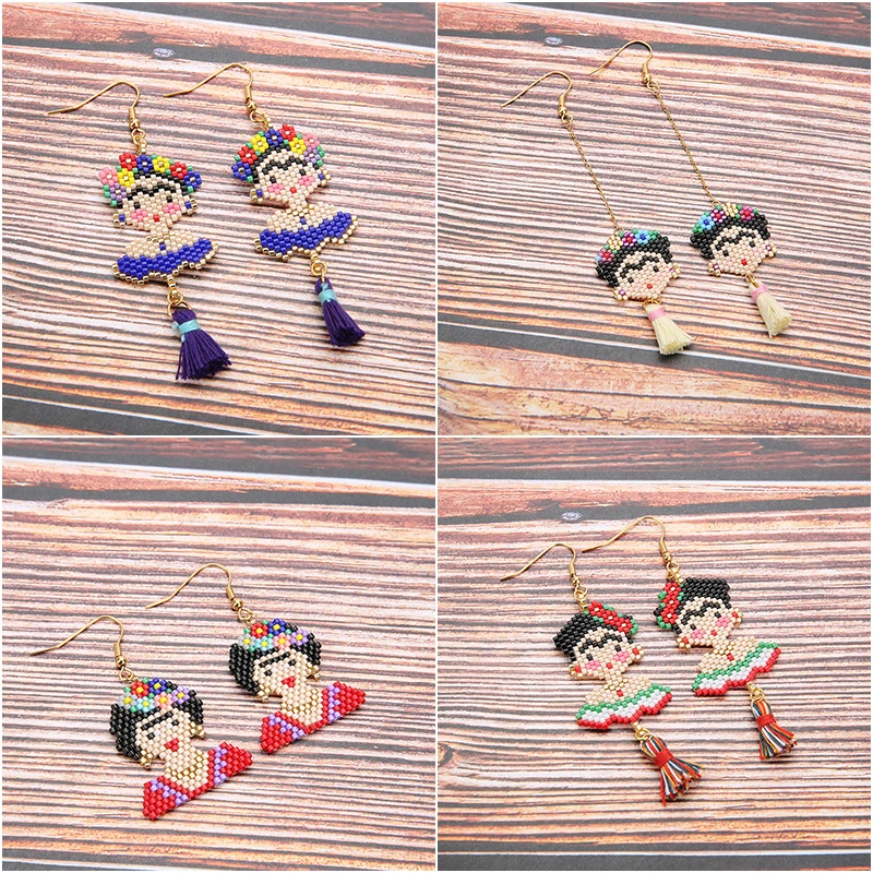

BALIBALI Famous Lady Frida 5 style Jewelry Drop Earrings MIYUKI Seed Beads Gold color hook for women handmade jewelry gift