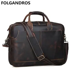 Folgandros Винтаж Пояса из натуральной кожи сумка Для мужчин Одежда высшего качества Бизнес Портфели большой Ёмкость выходные коровьей