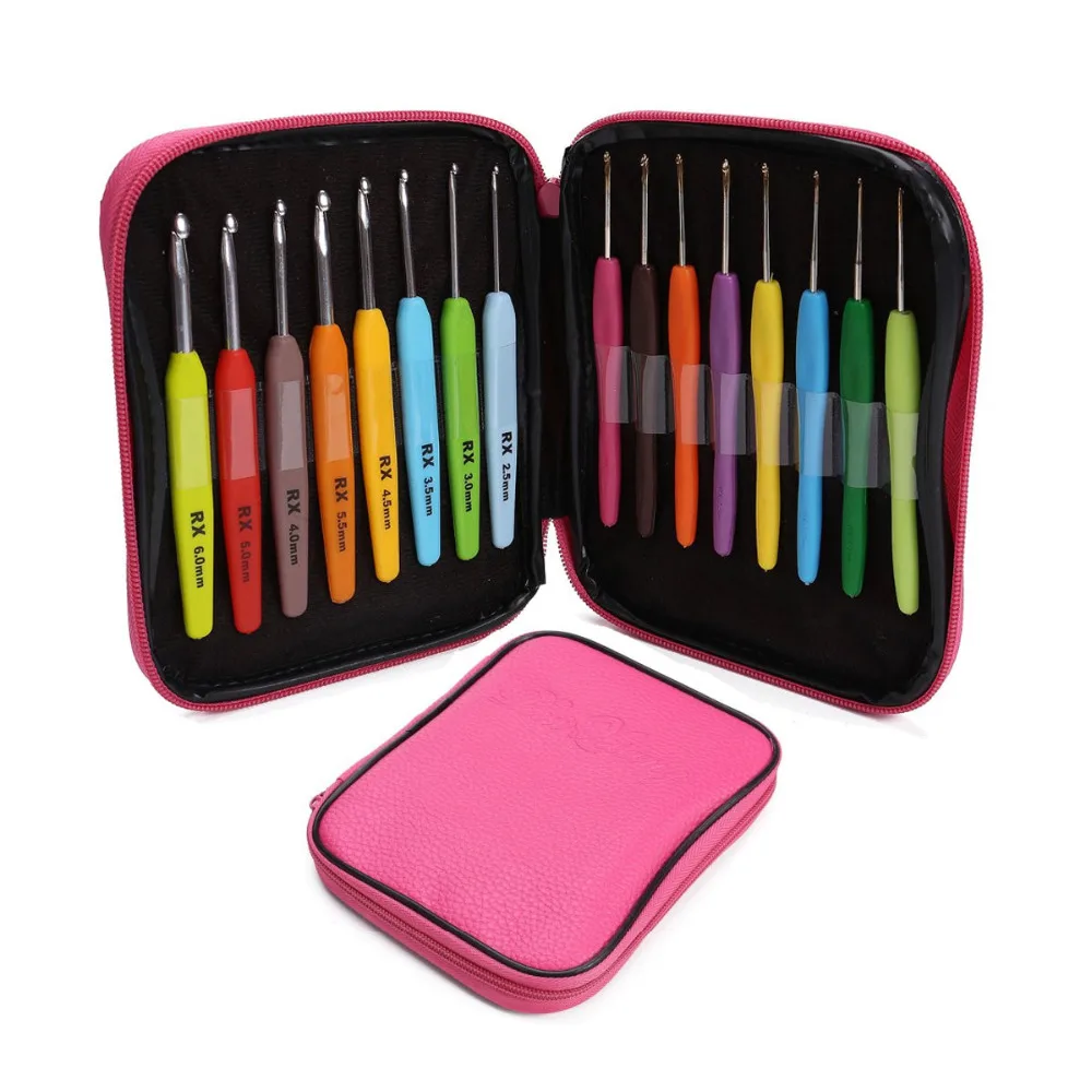

16pcs Multi Colour Crochet Hooks Yarn Knitting Needles Set Kit with Case Thin Hook Size 1.0-2.75mm+Thick Hook Size 2.5-6.0mm
