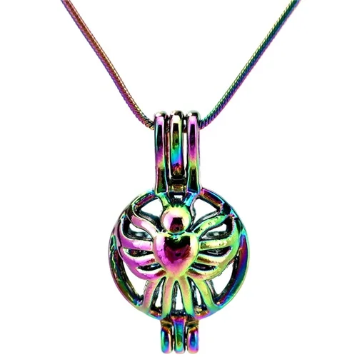 Радужные стальные цепочки в виде змеи, ожерелье в форме сердца, Луны, черепа, цветов, бусин, жемчужная клетка, медальон, Кулон, Ожерелье - Окраска металла: S-C532