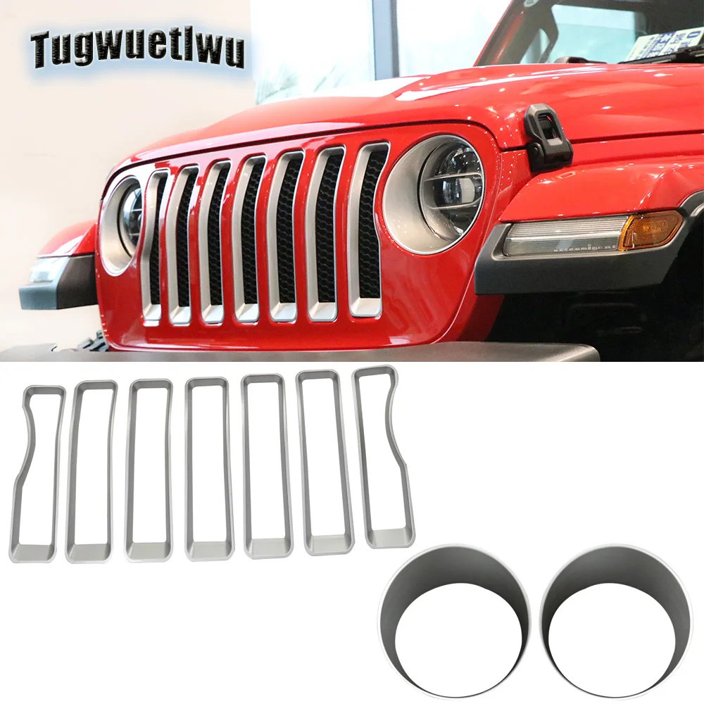 Car Front Grill Grille Cover Trim Frame Ring Styling Decoration Headlight ABS Stickers For Jeep Wrangler JL 2018+ | Автомобили и