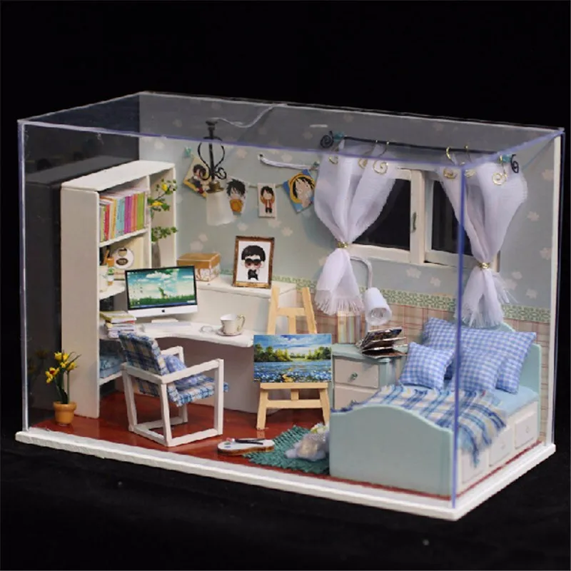 DIY Miniature LED BedRoom Doll House Model Kit Wooden Dollhouse