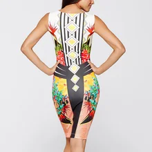 Tropical floral Real Knee-length None Geometric Summer Bodycon Dress Womens Sexy Plus Size Party Dresses Women Clothing 2161
