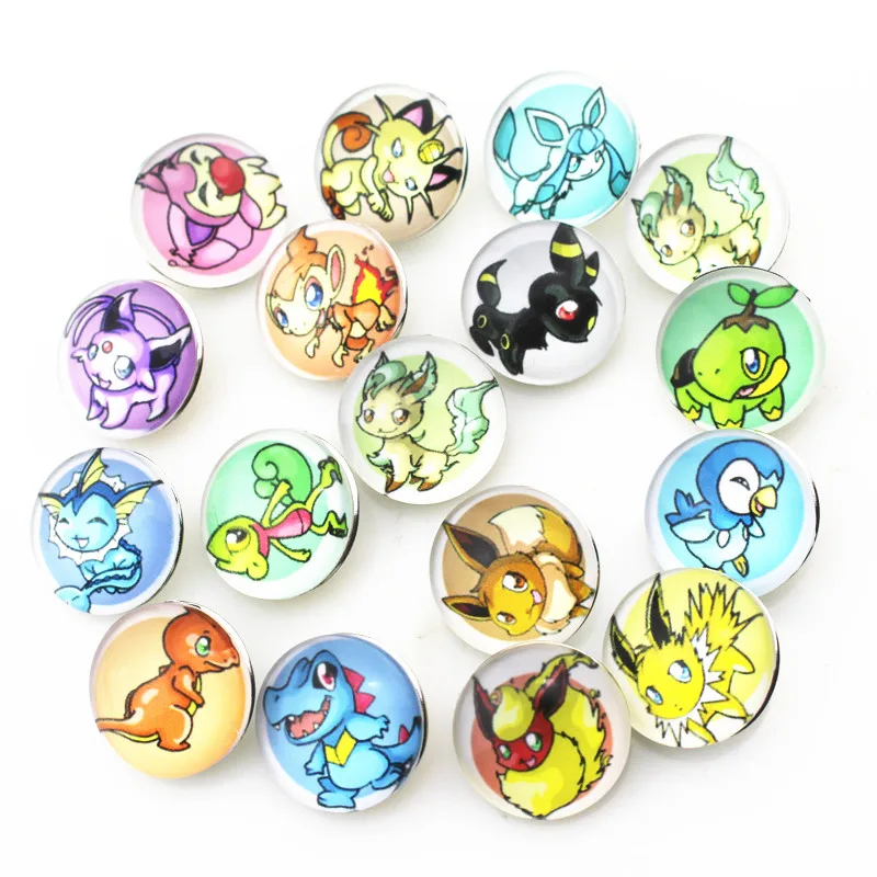 

Mix 10pcs/lot Glsaa Snap Button Pocket Monsters Pokemon Snap Charms Fit DIY Jewelry Bangles Necklace