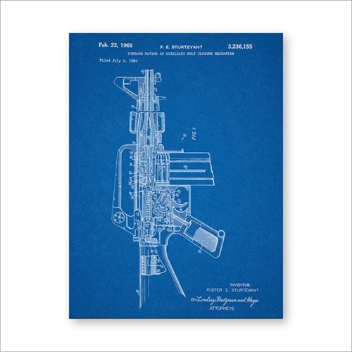 M16 пистолет патент печать пистолет стены Искусство M16 винтовка плакат Декор винтажный чертеж Холст Картина Подарок Идея военный Декор - Цвет: PH3391
