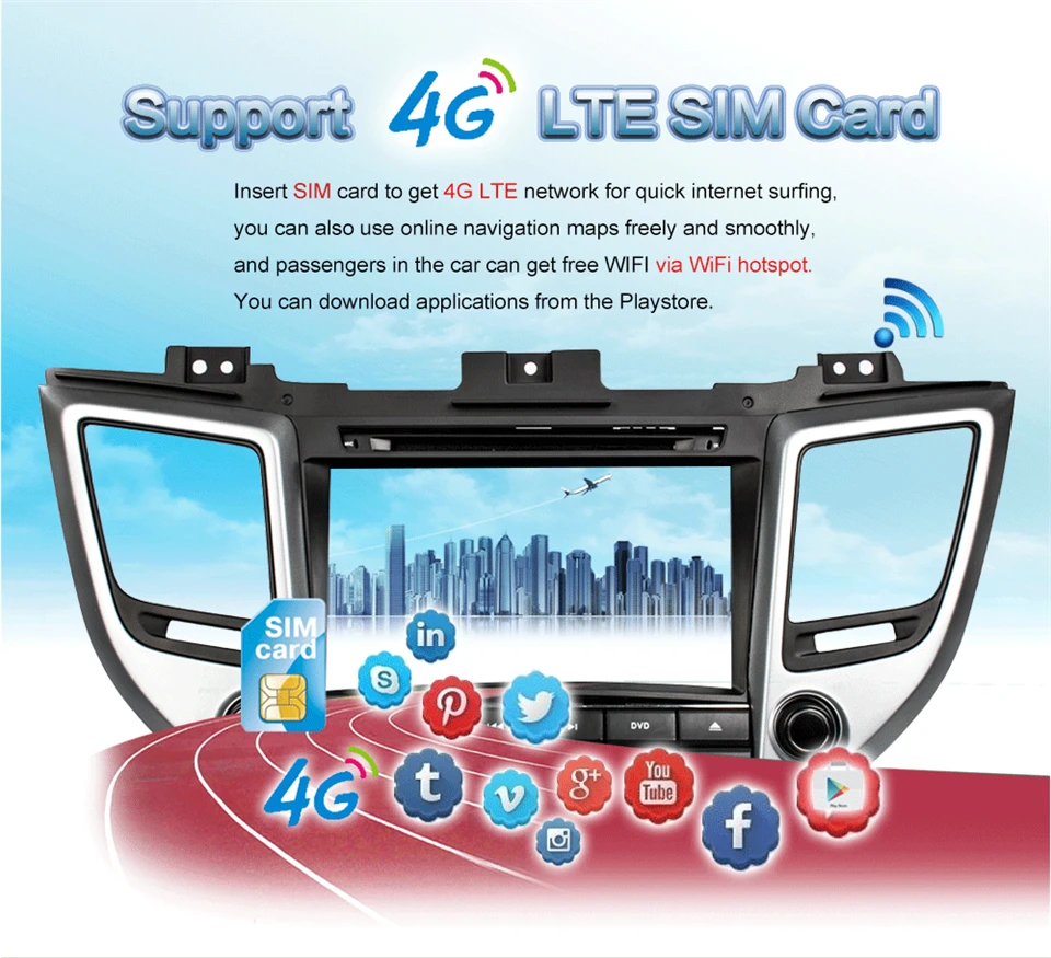 Best KiriNavi Octa core 4G LET android 7 car dvd player for Hyundai IX35 Tucson gps navigation 2015 support 4K Video 4G 1