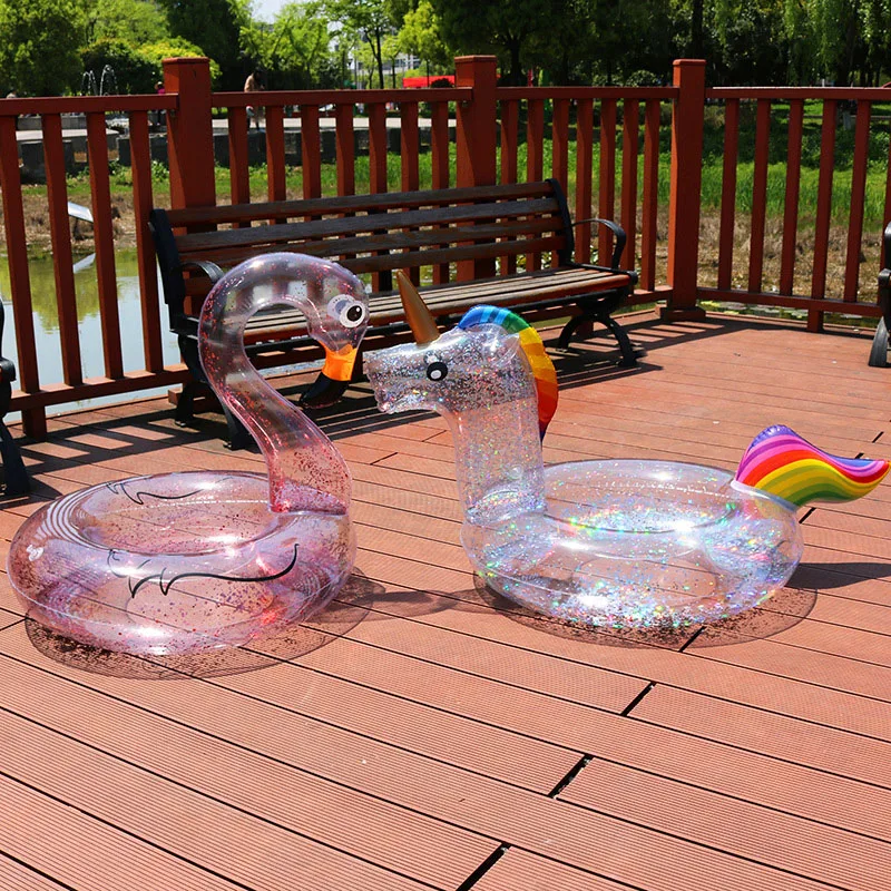 Надувные Ride-ons кольцо прозрачный, блестящий фламинго и единорог игрушка для ванны Floate бассейн плоты плавать обучение Бесплатный насос