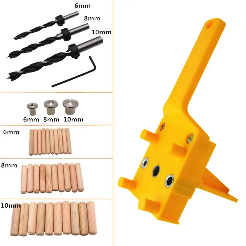 Handheld Woodworking Doweling Jig Drill Guide Wood Dowel Drilling Hole Tools Kit 