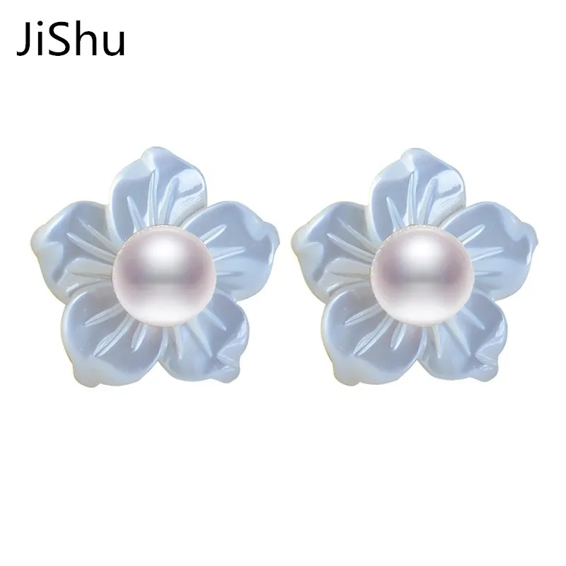 

Drop Shipping Lovely Daisy Flower Natural Pearl Stud Earrings 925 Sterling Sliver Freshwater Pearl Ear Earring For Women Gift