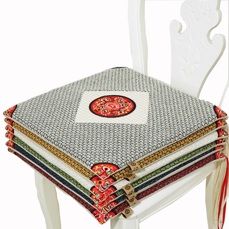 Ethnic Embroidered Hessian Square Seat Cushion Office Chair Pad Seat