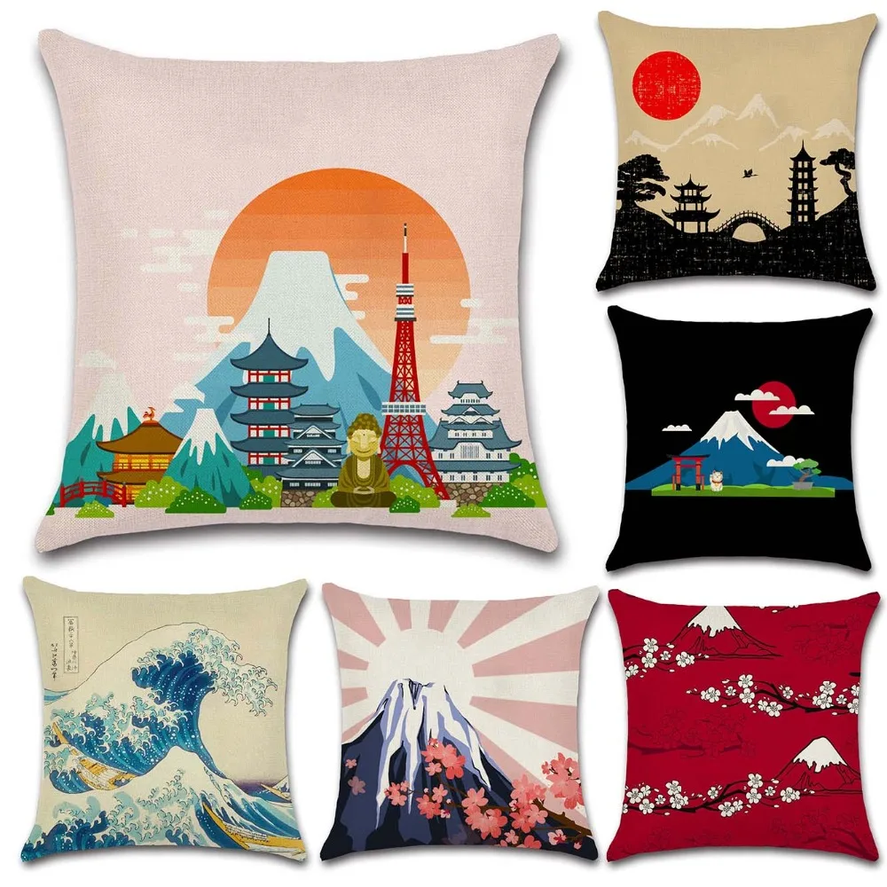 

Fuji Mountain view Japanese-style drawing printed cushion cover Pillow case for Chair seat Home sofa Decoration kids friend gift