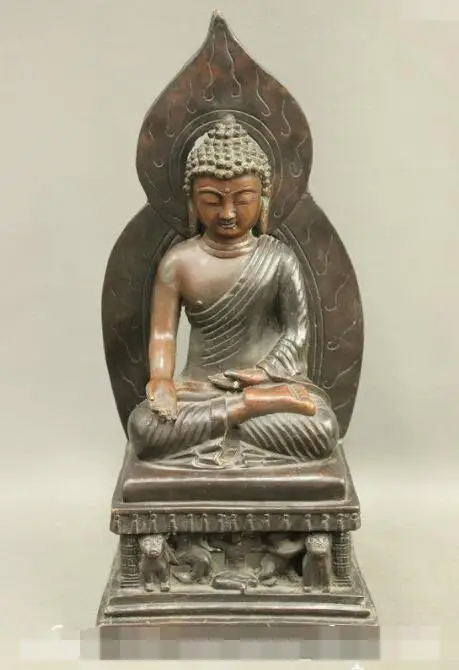 

S6739 17" Old Tibet Buddhism Pure Bronze Ayutthaya Buddha Shakyamuni Sakyamuni Statue D0318
