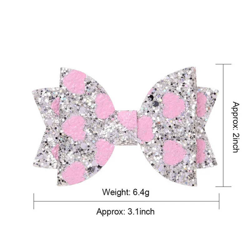 

Baby girl Hairbows Glitter Bows With Clip 3 Inch Bow Barrettes Hairpins Printed Heart Spot Design For Childrens Gift A232