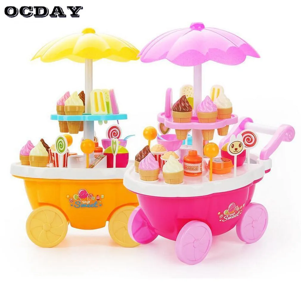 OCDAY Ice Cream Trolley Set Kids Pretend Play Toys With Music Lighting Role Learning Educational