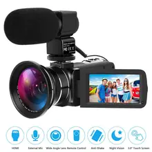 DSLR Microphone Video Digital Camera HDMI Ultra HD 1080P Waterproof DV Camcorder Wide Angle Camera with Microphone & Camera Bag
