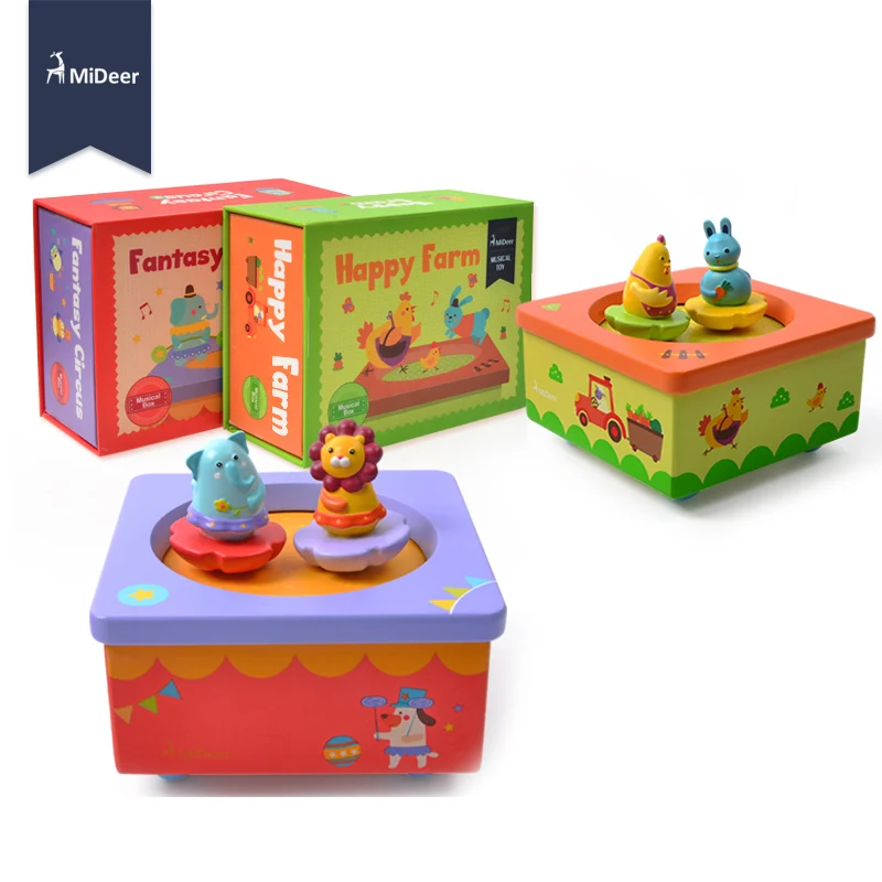 MiDeer Baby Wooden Music Box Happy Farm Dancing Animal Beautiful Tune Kids Educational Toys for Children Christmas Birthday Gift