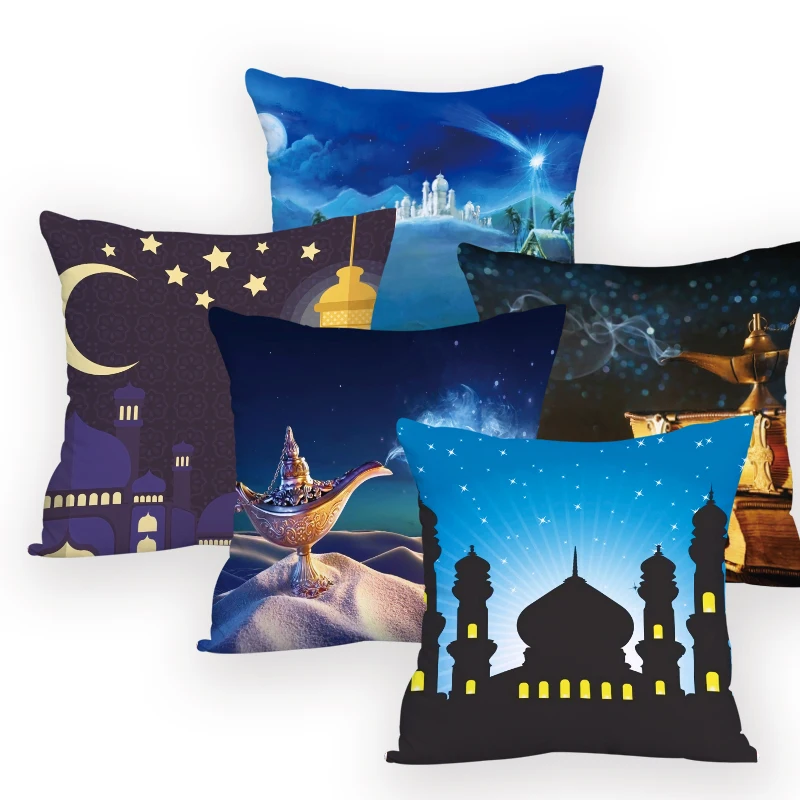 

Eid Mubarak Decor Lantern Moon Print Pillow Cases Decorations Sofa Ramadan Mubarak 40*40Cm 45*45Cm Cushion Cover Eid Decor