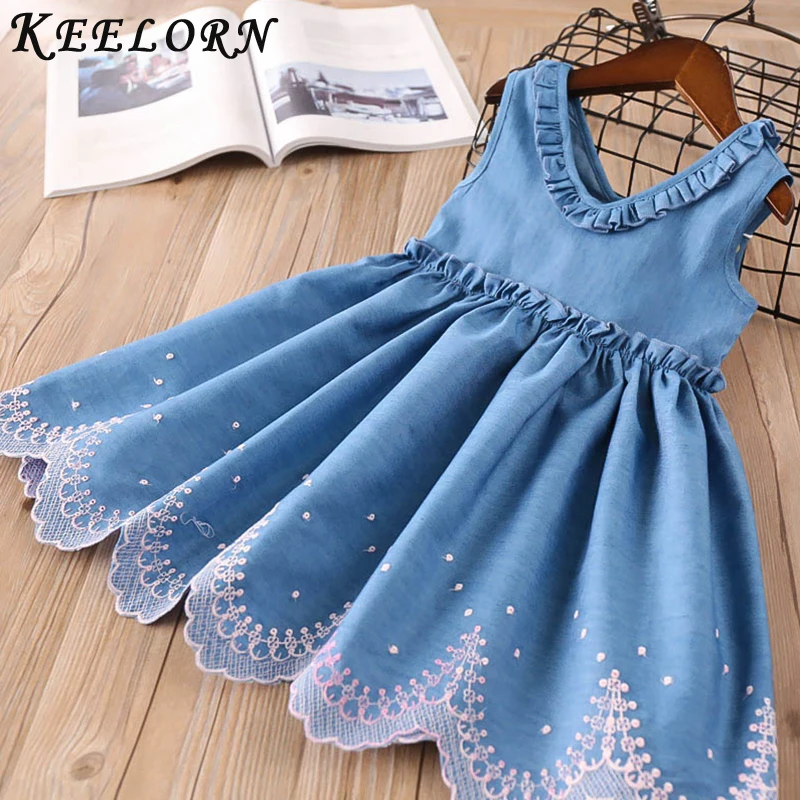 

Keelorn Girls Dresses 2019 Brand Kids Princess Dress V-neck Denim Dress Fashion Kids Clothes Pattern Toddler Dress for Girls