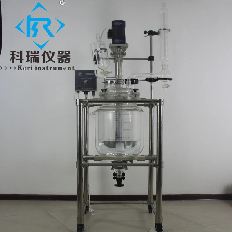 Прочный 20л лабораторный аппарат вакуумный пилот перемешанный стеклянный реактор от китайского поставщика