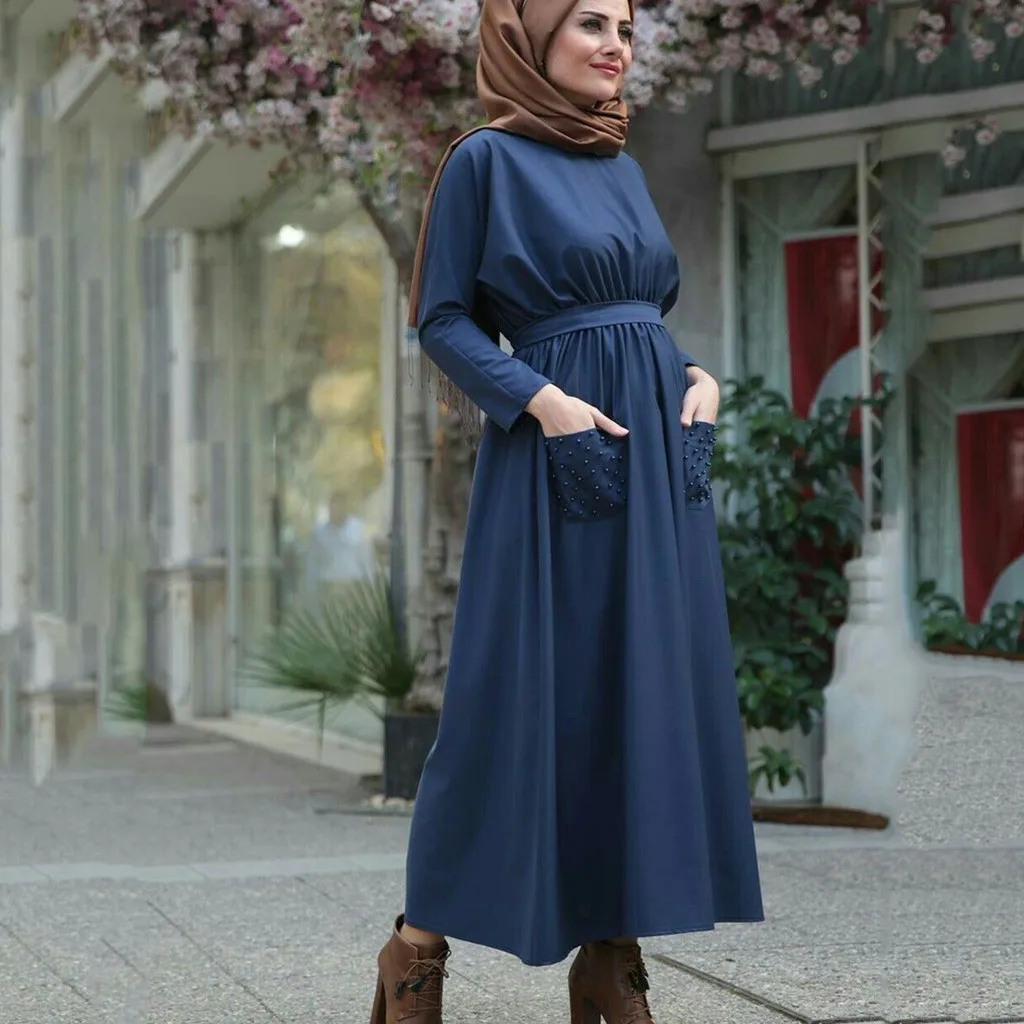 CHAMSGEND мусульманские женское платье мода кафтан элегантный женский халат лето плюс размеры с длинным рукавом Свободные домашние платья 2019