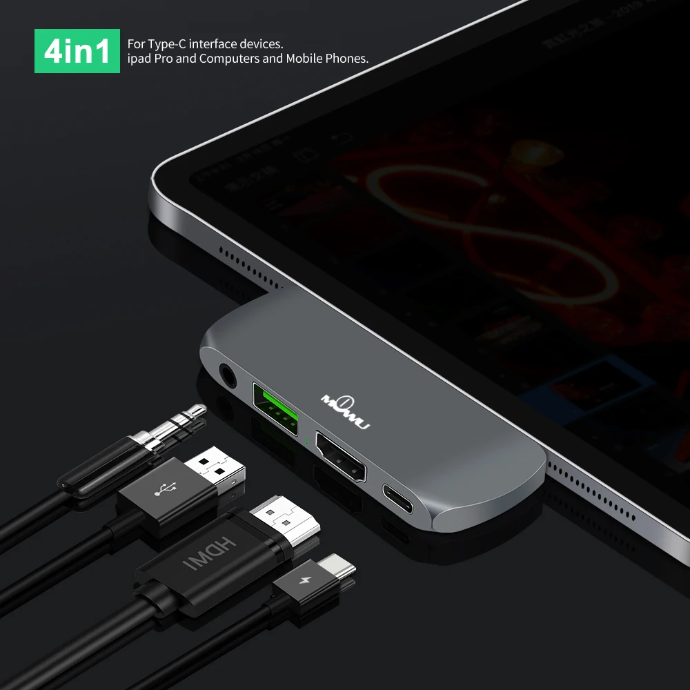USB C концентратор для Ipad Pro USB-C адаптер с зарядка PD HDMI 4K USB 3,0 3,5 мм аудио совместимый MacBook Pro samsung S9 S10 P20 P30