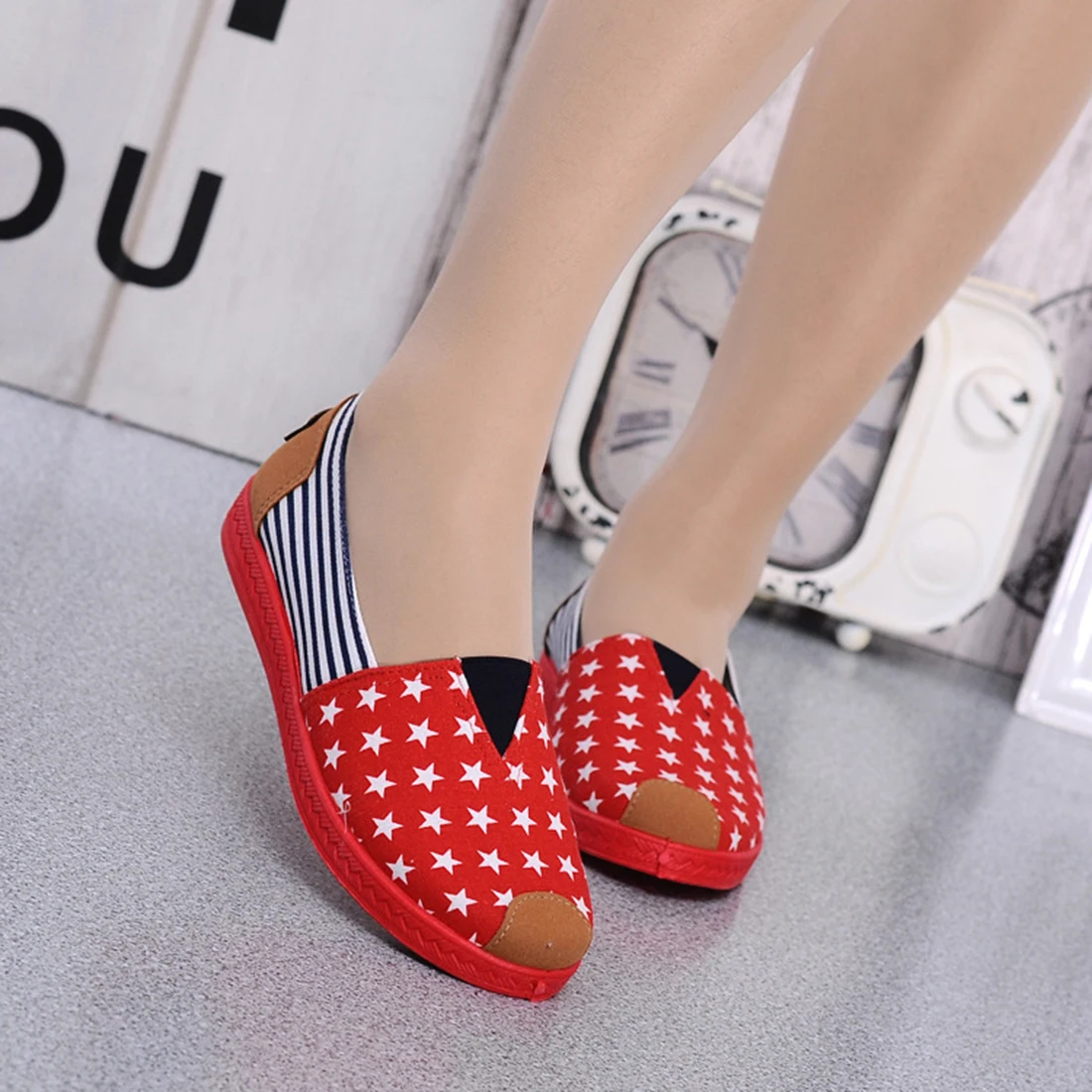

large Size spring summer 2017 Stars Women Slip On loafers Woman Flat Casual Shoes Canvas Leisure espadrilles student shoes